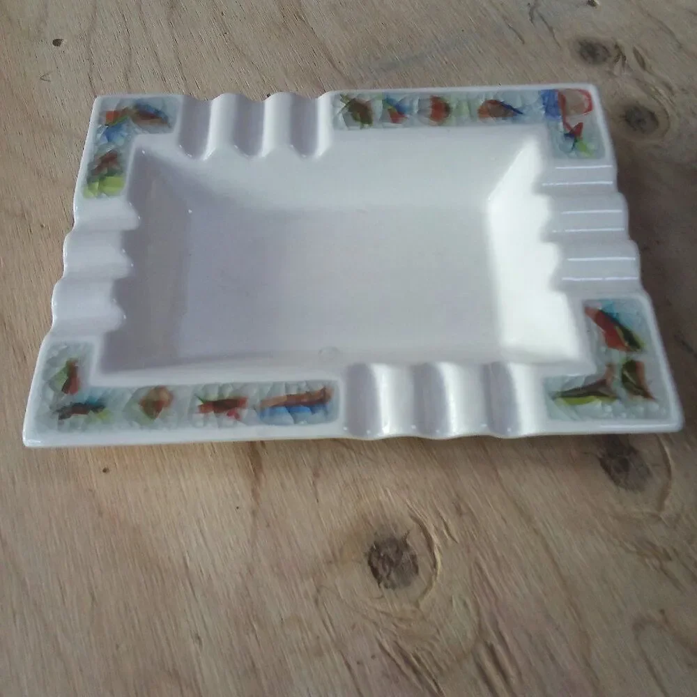 Vintage MCM Sunkist Van Nuys Ceramic Ashtray Trinket Fused Glass